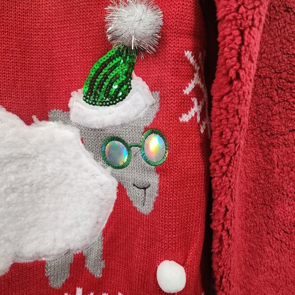 Joyland NWT Bahhh humbug sheep ugly Christmas sweater sherpa sleeves womans sz S - Picture 3 of 7